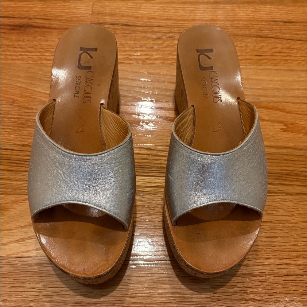 K.Jacques Women's Metallic Silver Mules